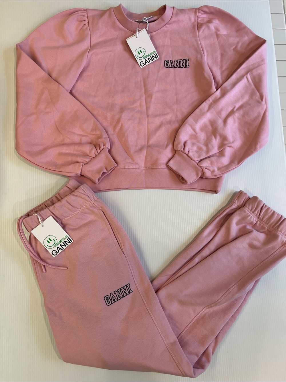 New GANNI Women’s Pink Logo        Sweatshirt (Small) & Jogger (Small) 𝐒𝐄𝐓